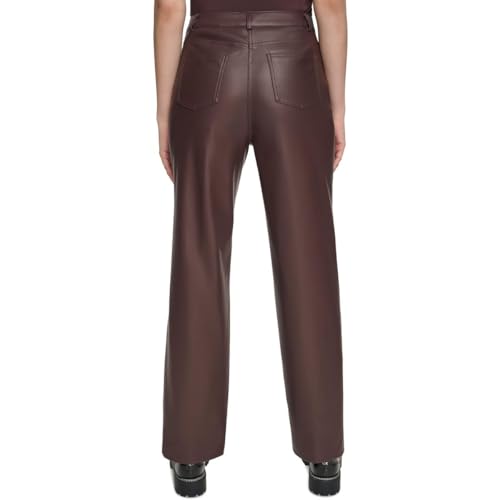 Calvin Klein Womens Faux Leather Straight Leg Pants Brown 142
