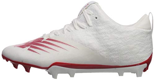 New Balance Burn X2 Tênis masculino de lacrosse de corte baixo, Branco/Vermelho, 4.5
