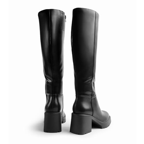 Women Platform Knee High Boots with Chunky Heel, Square Toe Fashion Tall Boots with Lug Sole and Side Zipper3