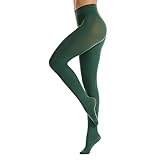 Frola Women's 80 Denier Soft Semi Opaque Solid Color Footed Pantyhose Tights(Large-X-Large,Dark Green)