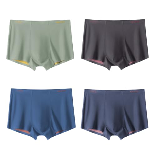 Arjen Kroos Mens Ice Silk Underwear Seamless Trunk Boxers Briefs with Pouch Double Sided Breathable Short Leg Underpants