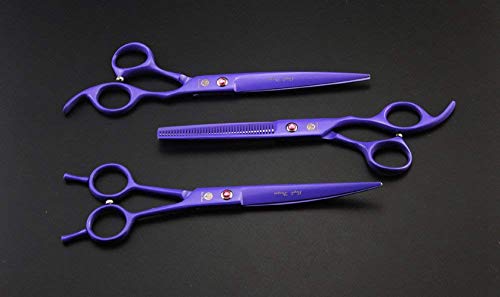 Image of Purple Dragon 7.0 inch Rhinestone Decoration 3PCS Pet Grooming Scissors Dog Hair Cutting & Thinning Shears Set (Violet)