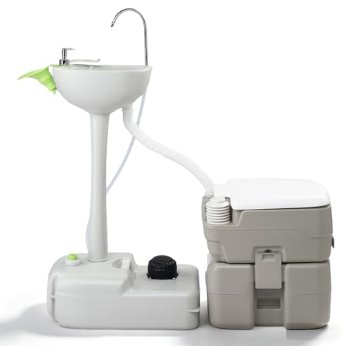 Outvita Portable Sink and Toilet Combo, 5 Gallon Hand Washing Station & 5.3 gallon Flushing Toilet,...