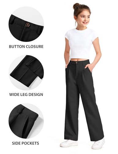 Image of Girls Dress Pants Wide Leg Uniform Pants for Girls Preppy Clothes Size 7-14 Years