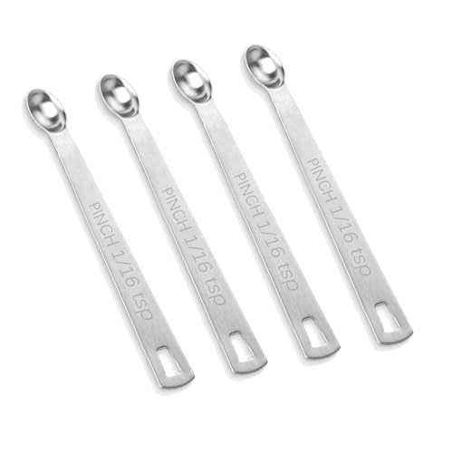 4 PCS 1/16 Teaspoon (1/16 Tsp | 0.33 mL | 0.33 cc) Single Measuring Spoon, Stainless Steel 1/16 Tsp Small Measuring Spoon Mini Measuring Spoons