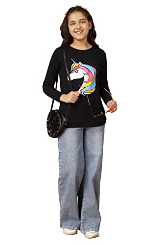 Image of KYDA KIDS 100% Cotton Girls Full Sleeve Printed T-Shirt,Regular fit Round Neck Tops