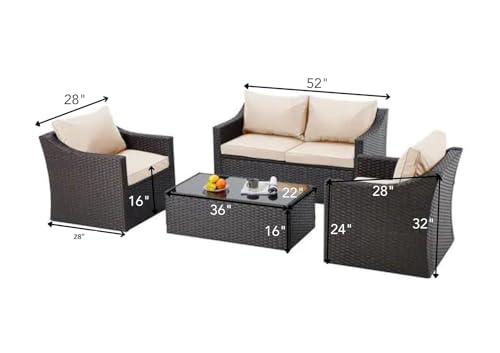 Image of Amazon Brand - Solimo Solara Outdoor Rattan Wicker 4 Seater Sofa Set with Cushions & Center Table | Conversation Set Patio Furniture Sectional for Balcony Garden, Backyard, Lawn, Poolside (Dark Brown)