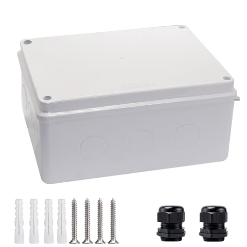 Image of Junction Box, Reserved Holes Electrical Boxes Waterproof IP65 ABS Plastic Electrical Power Cord Enclosure Project Box White 10 x 7.9 x 4.7 inch(255x200x120mm)