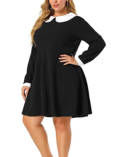 Agnes Orinda Plus Size Dresses for Women Long Sleeve Doll Collars Peter Pan Collar A-line Flare Midi Dress2