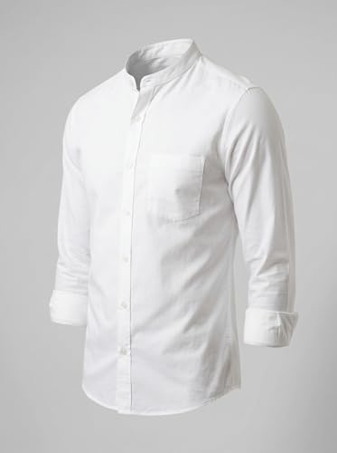 Image of Amazon Brand - INKAST Men's Cotton Blend Plain Solid Casual Shirt | Mandarin Collar | Full Sleeves | Regular Straight Fit | Office & Daily Casual Wear