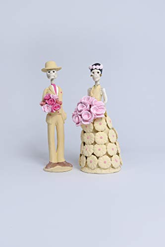 Catrines Azalea & Roberto in Beige and Pink-Day of the Dead-Catrina Clay Sculpture-Hand-craft-Mexican hand-craft-Home Decor-Catrina Figurine-Catrina Doll…