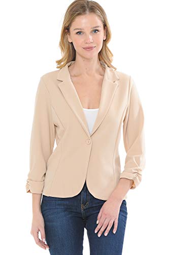 MINEFREE Women's 3/4 Sleeve Lightweight Casual Work Knit Blazer Jacket Solid Nude M