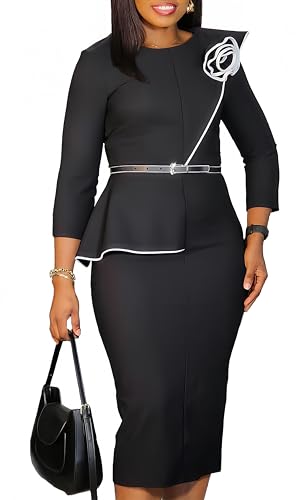 Image of Wear to Work Dress for Women Business Casual Bodycon Midi Dress Elegance Church Outfits
