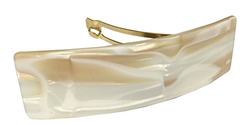 French Amie Fine 1 Inch Wide Rectangular Celluloid Handmade Ivory White Automatic Hair Clip Barrette (Ivory)