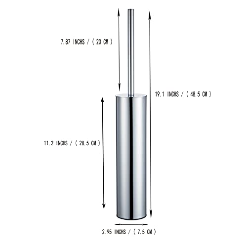 Image of Freestanding Luxury Toilet Brush 304 Stainless Steel Toilet Brush and Holder 19-Inches Tall Round Rust Resistant Anti-Odor and Easy to Clean with Polished Chrome Finished
