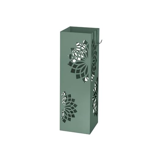 Baroni Home Portaombrelli Design Verde Moderno Porta Ombrelli in Metallo con Mandala 2 Gancini e Vaschetta Scolapioggia Rimovibile 16X16X49 cm