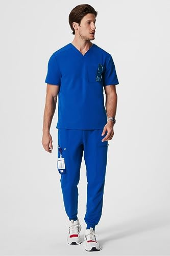 Image of Fabletics Men's Helix 1-Pocket Scrub Top - MotionTech, Wrinkle-Resist, Chest Pocket, Anti-Shrink, Semi-Slim Fit