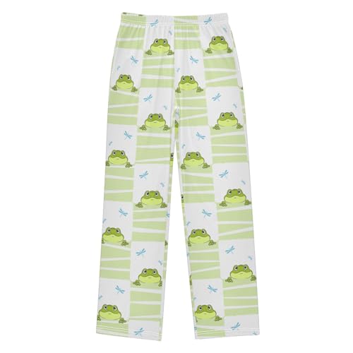 Boys' Pants Green Frog Dragonflies Checkered Long Bottoms Jogger Pants Elastic Waist Trousers with Pockets S-XL