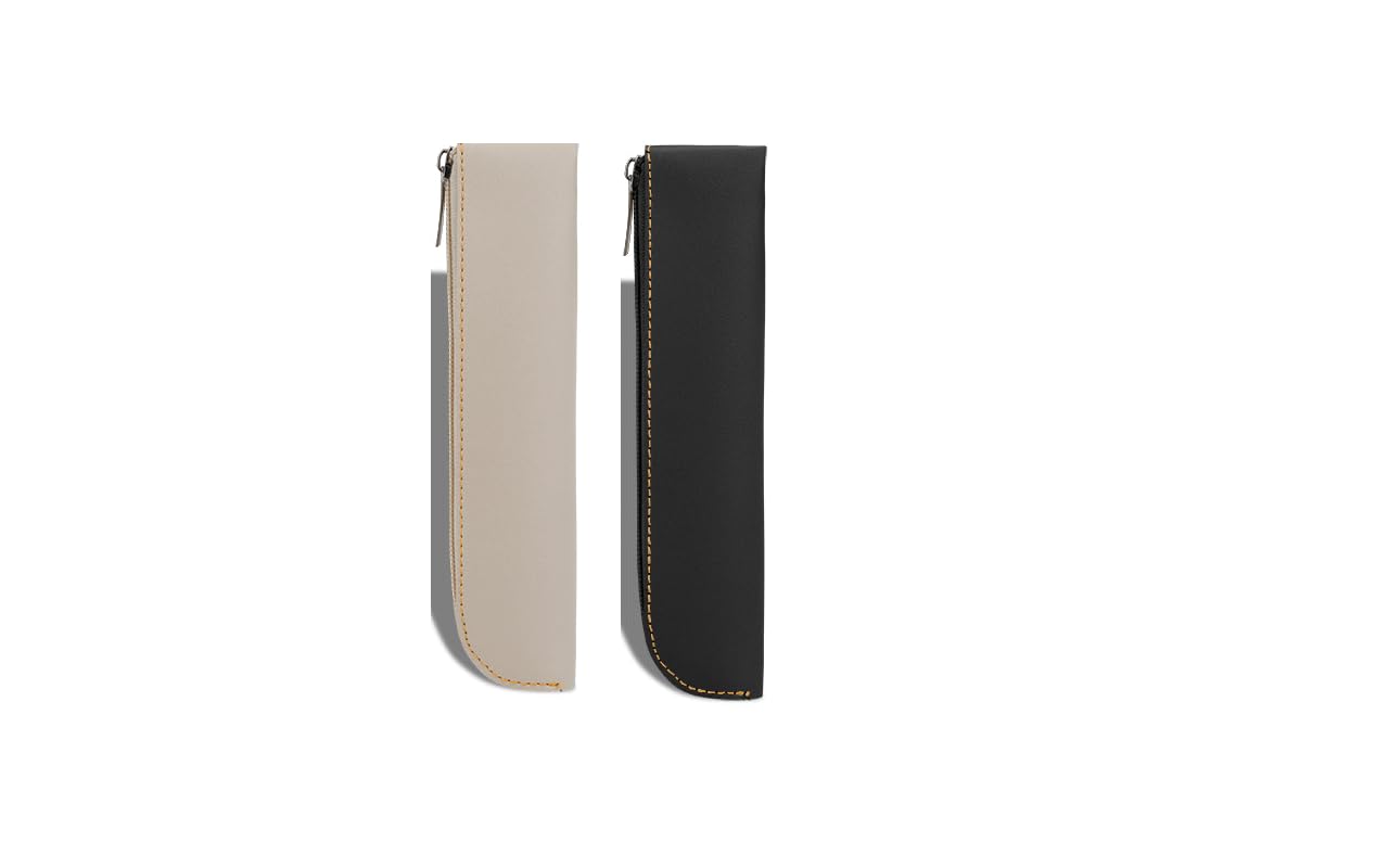 2 sets of office pens, multiple pens, storage and packaging, pen cases, student gifts, minimalist student large opening zipper pen bag, PU pen bag (Off white+black)