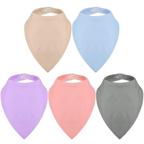Janmercy 5 Pack Adult Drool Bandana Bibs Soft Large Absorbent Bibs Set for Special Needs Waterproof, Kids 4+ Years, Teens, Men Women(Cream. Blue, Purple, Pink, Gray.)
