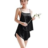 [Agnel x] セクシー ランジェリー 下着 インナー ベビードール 誘惑下着 ハーフスリップ ショーツ 2点セット スリップ キャミソール ネグリジェ ナイトウェア サテン コスプレ 透ける 過激 変態レディース X059 (ブラック, Free)