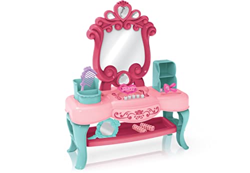 Nothing But Fun Toys Let's Pretend Lights & Sounds Vanity Playset - Kids Beauty Salon Set Includes 6 Accessories for Pretend Play Designed for Kids 3+ Years