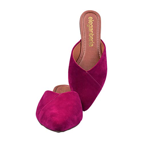 Mule Feminino Rasteirinha Bico Fino Rosa Escuro Eleganteria Tamanho:37;Cor:Rosa Escuro