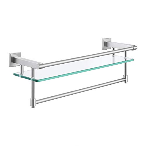 KES Glass Shelf, Bathroom Shelf Towel Rack (Single Bar and Rail Stainless Steel) Wall Mount, Brushed Finish, A2225-2 KES Glass Shelf, Bathroom Shelf Towel Rack (Single Bar and Rail Stainless Steel) Wall Mount, Brushed Finish, A2225-2