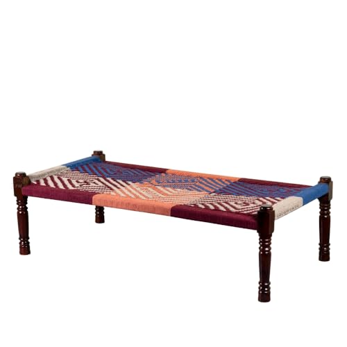 Image of Solid Sheesham Wood Charpai Khat | Handcrafted Daybed Khatiya Charpai with Cotton Rope | Traditional Khat Bed Wooden Diwan Cot for Living Room | 6X3 Feet (Dori 17)
