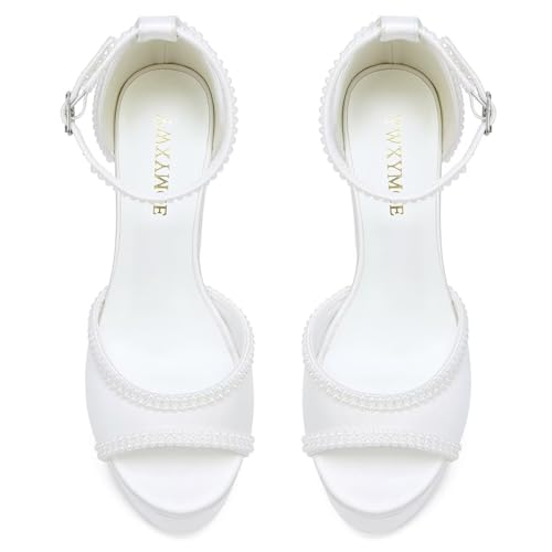 Image of Platform Heels Wedding Shoes for Bride Ankle Strap Bridal Heeled Sandals Wedding Heels