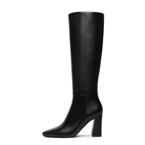 Meolee Knee High Boots for Women Square Toe Chunky High Heel Tall Boots Fashion Long Boots with Side Zipper2
