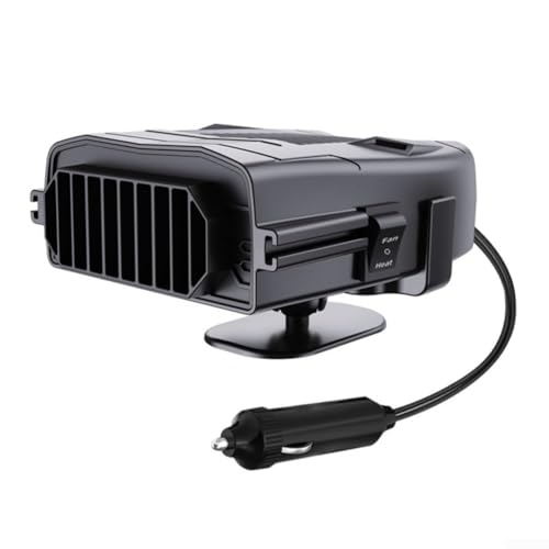 Springwillfly Calentador y descongelador de vehículo de 12 V con soporte ajustable para desempañar el parabrisas, antivaho y función de ventilador de refrigeración para uso durante todo el año (negro)