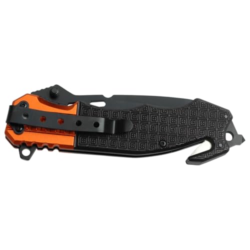 Image of Tac-Force 8.25 inch Tactical Folding Pocket Knife - 3.25 inch Stainless Steel Half-Serrated Tanto Blade - Emergency Glass Breaker & Seatbelt Cutter - Aluminum Handle with Medallion & Pocket Clip (Black & Orange)