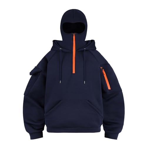 MEIbax - Sudadera con capucha con capucha y cremallera con capucha para hombre, chaqueta cálida para hombre, manga larga, Raglán, bolsillos laterales antiviento para invierno, deportes al aire libre
