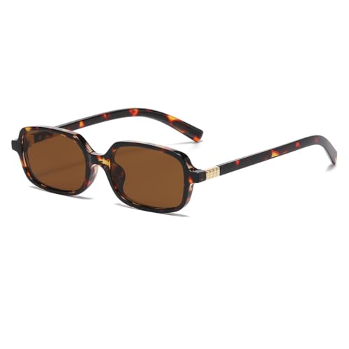 Image of Retro Rectangle Sunglasses for Women Men Small Square 90s Fashion Simple Vintage Sun Glasses UV400 Protection (Tortoise /Brown)