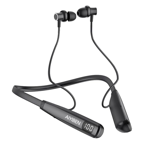 AIYIBEN Neckband Bluetooth Headphone with LED Power, Neckband Headphones 100 Hours Playtime, in-Ear Bluetooth Headphone with Microphone for Running and Exercising in The Gym (Y10)