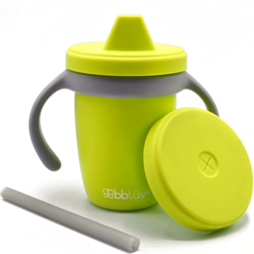 bblüv Küp - Taza de silicona para niños, 4 en 1, a prueba de fugas, con tapa y pajita, apta para alimentos, color lima