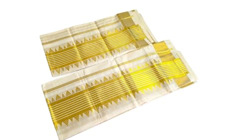 Image of Womens Kuthampully Set Mundu With Golden & Stripes Kara