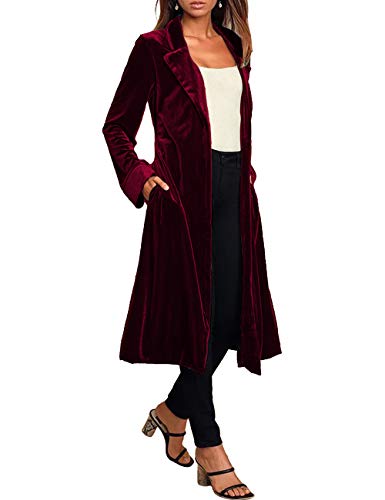 Women's Notched Collar Long Velvet Trench Jacket Open Front Maxi Length Velvet Blazer Cardigan Coat2