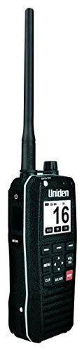 Image of Uniden MHS130, 6-Watt Waterproof Floating Handheld VHF Marine Radio w /NOAA Weather Alerts and FM Radio, IPX8 Submersible, Automatic Backlight Switching - White for Daylight & Amber for Night, Black