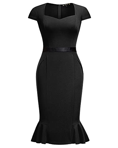 Miusol Women's Retro Square Neck Business Ruffle Hem Cocktail Dress3