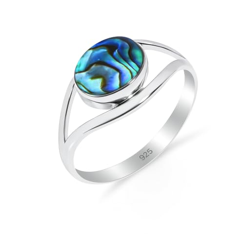 Bague en coquillage d'ormeau en argent sterling 925 pour femme, bague solitaire de mariage en pierre précieuse naturelle, bagues bohèmes pour hommes...