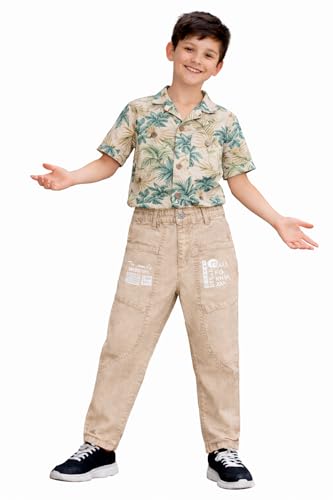 Image of Boys Cargo Pants, Kids Cargo Jeans with Pockets, Adjustable Waist, Stretch Denim Casual Pants for Boys