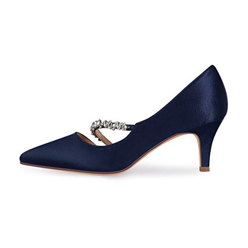 Erijunor E0168A Women Mid Kitten Heels Closed Pointy Toe D’orsay Pumps Wedding Party Shoes Navy Size 8 #TOP1