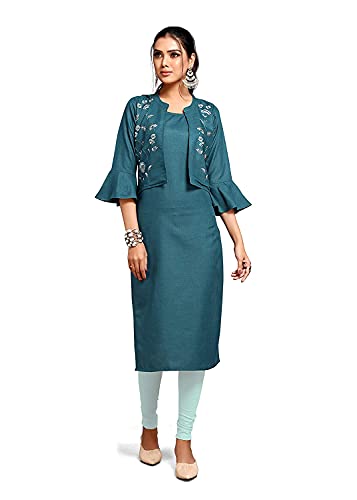Image of Shiv Textiles Women's Cotton Regular Fit Fashion Kurti (Nikall Dark Green L)