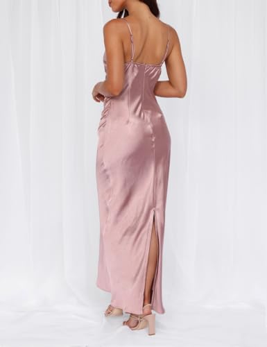 Image of Formal Satin Silk Spaghetti Strap Maxi Dresses for Women Wedding Guest