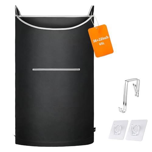 KINGSUSLAY Bolsa de lavandería para colgar en la colada, cesta de lavado plegable, bolsa de lavandería colgante de puerta de gran capacidad y cesta de lavandería para ropa sucia (89 x 56 cm, negro)