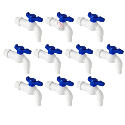 Image of Plastic Nozzle Cock Tap with Blue Handle (Pack of 10) - Leak-Proof Plastic Water Valve for RO, Tank, Bathroom, Washing Machine & Garden Pipe Connections | Heavy Duty, Rust-Free ABS Tap