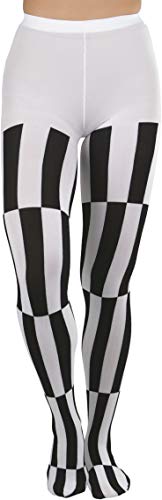 Image of ToBeInStyle Women's Harlequin Checkered Diamond Optical Illusion Opaque Tights Pantyhose - Black & White
