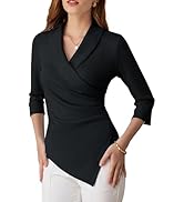 GRACE KARIN Women's V Neck Casual Work Tops 3/4 Sleeve Office Dressy Blouse Top Asymmetrical Eleg...